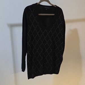 Tommy Hilfiger Black V-Neck Sweater with Faux Diamond Studs
